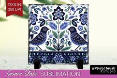 Folk Flowers Slate PNG - Floral Folk Square Slate Product Image 1