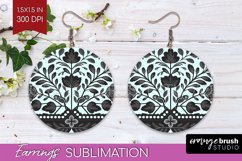 Folk Flowers Round Earrings - Floral Folk PNG Sublimation Product Image 1