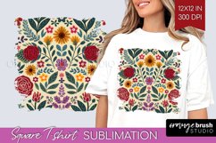 Folk Flowers Square Tshirt Background - Floral Folk PNG Product Image 1