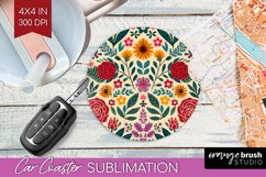 Folk Flowers Car Coaster - Floral Folk Coaster PNG Product Image 1