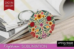 Folk Flowers Keychain PNG - Floral Folk Keychain Sublimation Product Image 1