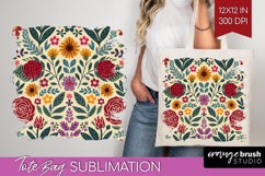 Folk Flowers Tote Bag - Floral Folk Tote Bag PNG Sublimation Product Image 1