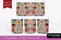 Folk Flowers Mug Wrap - Floral Folk Mug PNG Sublimation Product Image 1