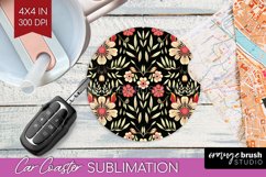 Folk Flowers Car Coaster - Floral Folk Coaster PNG Product Image 1