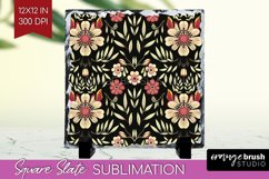 Folk Flowers Slate PNG - Floral Folk Square Slate Product Image 1
