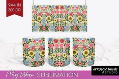 Folk Flowers Mug Wrap - Floral Folk Mug PNG Sublimation Product Image 1