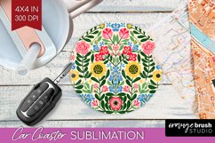 Folk Flowers Car Coaster - Floral Folk Coaster PNG Product Image 1