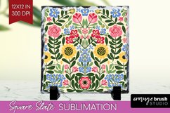 Folk Flowers Slate PNG - Floral Folk Square Slate Product Image 1