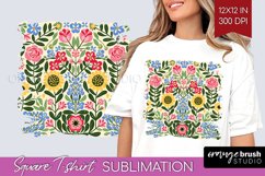 Folk Flowers Square Tshirt Background - Floral Folk PNG Product Image 1