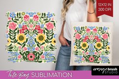 Folk Flowers Tote Bag - Floral Folk Tote Bag PNG Sublimation Product Image 1