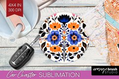 Folk Flowers Car Coaster - Floral Folk Coaster PNG Product Image 1
