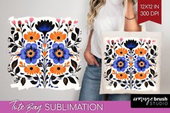 Folk Flowers Tote Bag - Floral Folk Tote Bag PNG Sublimation Product Image 1