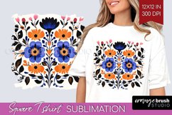 Folk Flowers Square Tshirt Background - Floral Folk PNG Product Image 1