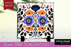 Folk Flowers Slate PNG - Floral Folk Square Slate Product Image 1