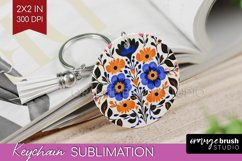 Folk Flowers Keychain PNG - Floral Folk Keychain Sublimation Product Image 1