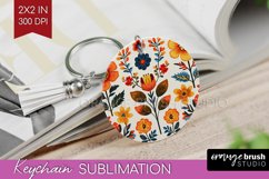 Folk Flowers Keychain PNG - Floral Folk Keychain Sublimation Product Image 1