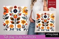 Folk Flowers Tote Bag - Floral Folk Tote Bag PNG Sublimation Product Image 1