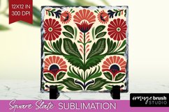 Folk Flowers Slate PNG - Floral Folk Square Slate Product Image 1