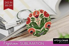 Folk Flowers Keychain PNG - Floral Folk Keychain Sublimation Product Image 1
