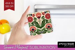Folk Flowers Magnet Sublimation - Floral Folk Square Magnet Product Image 1