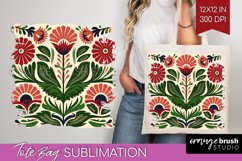 Folk Flowers Tote Bag - Floral Folk Tote Bag PNG Sublimation Product Image 1