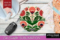 Folk Flowers Car Coaster - Floral Folk Coaster PNG Product Image 1