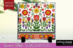 Folk Flowers Slate PNG - Floral Folk Square Slate Product Image 1