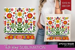 Folk Flowers Tote Bag - Floral Folk Tote Bag PNG Sublimation Product Image 1