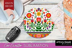 Folk Flowers Car Coaster - Floral Folk Coaster PNG Product Image 1