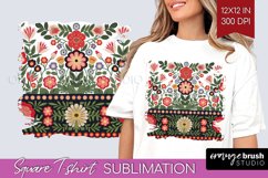 Folk Flowers Square Tshirt Background - Floral Folk PNG Product Image 1