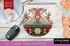 Folk Flowers Car Coaster - Floral Folk Coaster PNG Product Image 1