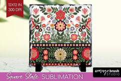 Folk Flowers Slate PNG - Floral Folk Square Slate Product Image 1