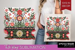 Folk Flowers Tote Bag - Floral Folk Tote Bag PNG Sublimation Product Image 1