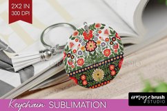 Folk Flowers Keychain PNG - Floral Folk Keychain Sublimation Product Image 1
