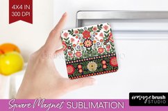 Folk Flowers Magnet Sublimation - Floral Folk Square Magnet Product Image 1