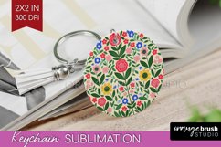 Folk Flowers Keychain PNG - Floral Folk Keychain Sublimation Product Image 1