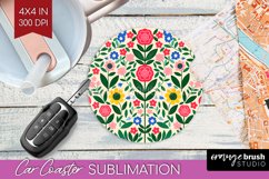 Folk Flowers Car Coaster - Floral Folk Coaster PNG Product Image 1