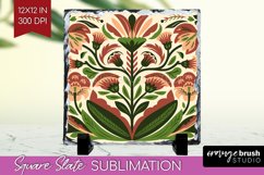 Folk Flowers Slate PNG - Floral Folk Square Slate Product Image 1