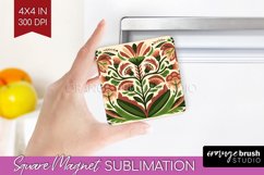 Folk Flowers Magnet Sublimation - Floral Folk Square Magnet Product Image 1