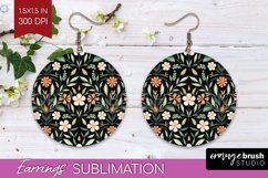 Folk Flowers Round Earrings - Floral Folk PNG Sublimation Product Image 1