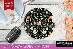 Folk Flowers Car Coaster - Floral Folk Coaster PNG Product Image 1