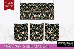 Folk Flowers Mug Wrap - Floral Folk Mug PNG Sublimation Product Image 1