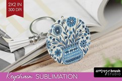 Folk Flowers Keychain PNG - Floral Folk Keychain Sublimation Product Image 1