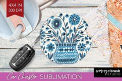 Folk Flowers Car Coaster - Floral Folk Coaster PNG Product Image 1