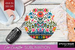 Folk Flowers Car Coaster - Floral Folk Coaster PNG Product Image 1
