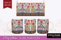 Folk Flowers Mug Wrap - Floral Folk Mug PNG Sublimation Product Image 1