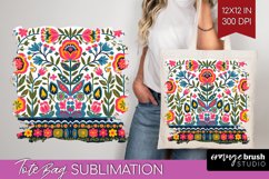 Folk Flowers Tote Bag - Floral Folk Tote Bag PNG Sublimation Product Image 1