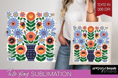 Folk Flowers Tote Bag - Floral Folk Tote Bag PNG Sublimation Product Image 1