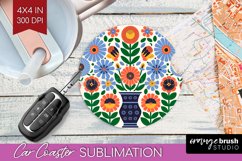 Folk Flowers Car Coaster - Floral Folk Coaster PNG Product Image 1