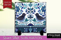 Folk Flowers Slate PNG - Floral Folk Square Slate Product Image 1